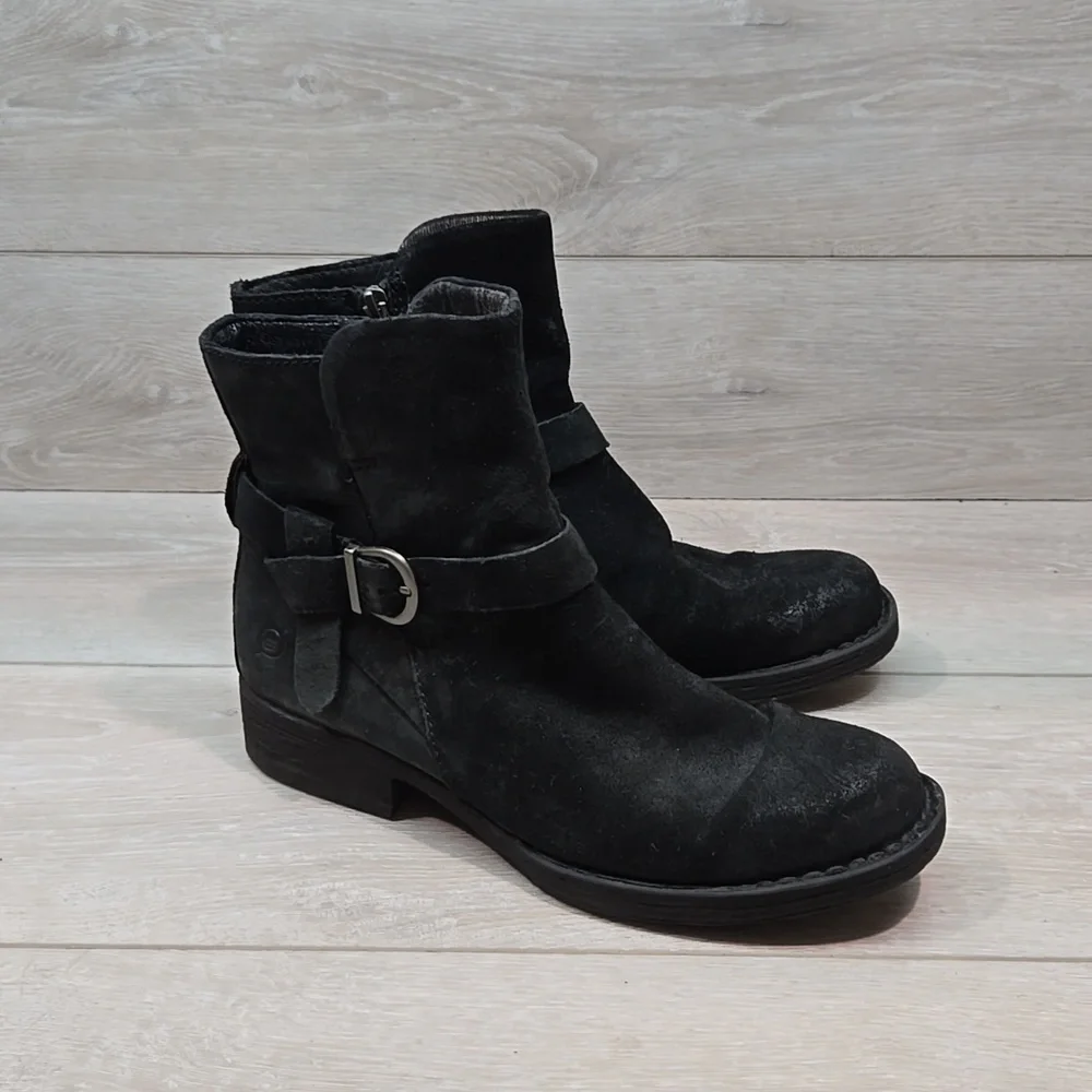 Born Women Ankle Moto Distressed Leather Boots shoes sz 8.5M
